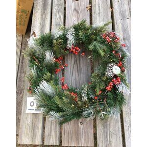 New 24" Christmas Lighted Frosted Wreath